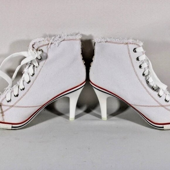 Women's Chic Sneaker Stiletto heels Denim New Canvas Lace Up Pumps - Picture 4 of 5